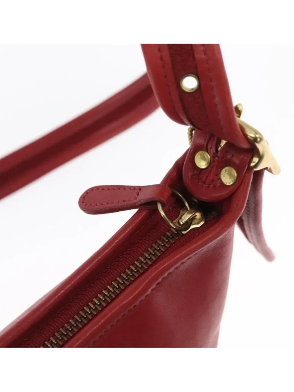 Authentic Coach Shoulder Bag Leather Red Gold